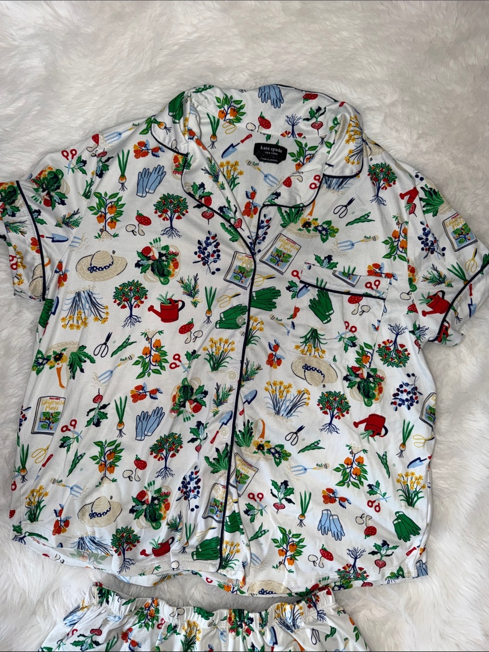 kate spade White Garden-Print Short Pajama Set size large - Picture 6 of 8